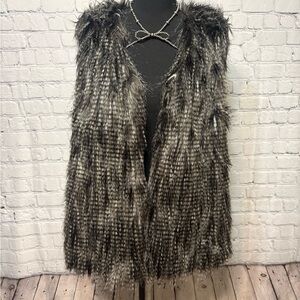Elegant Black and Gray Faux Fur Vest